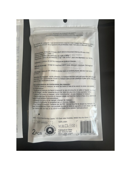 Lot de 10 Masques de Protection UNS1 Lavables et Réutilisables pour Adultes