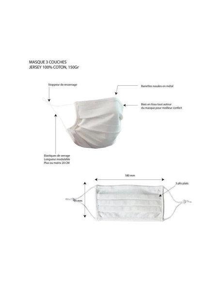 Lot de 10 Masques de Protection UNS1 Lavables et Réutilisables pour Adultes