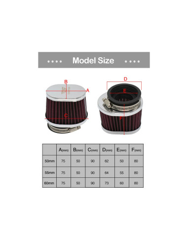 filtre air cornet diam 42 mm universel adaptable moto scooter quad buggy bobber