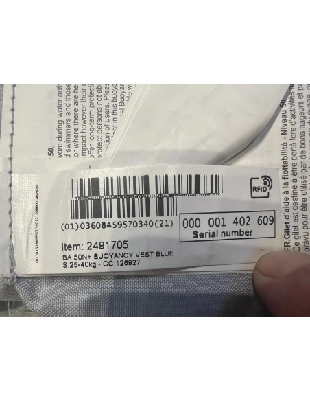 gilet sauvetage decathlon aide a la flottabilite ba 50n+ taille s de 25 a 40kgs