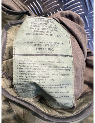 blouson parka olive kaki mil-tec campagne froid US Army 8415-01-099-7831 xl