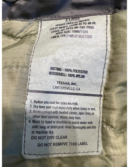 blouson parka olive kaki mil-tec campagne froid US Army 8415-01-099-7831 xl