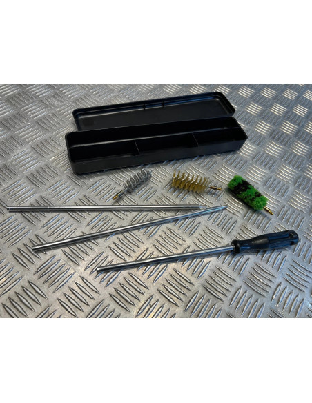 Boite avec baguette acier inox + 3 brosses pour nettoyage cal12 ou 16 et 20