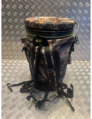 Tabouret chaise pivotant camouflage rembourre sceau 25L rangement 45x30cm