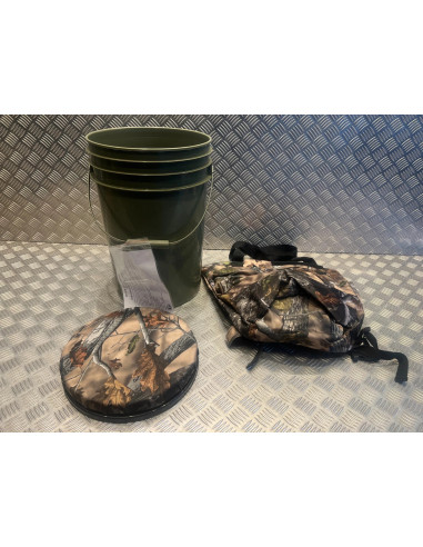 Tabouret chaise pivotant camouflage rembourre sceau 25L rangement 45x30cm