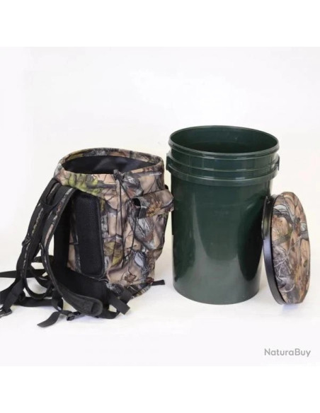 Tabouret chaise pivotant camouflage rembourre sceau 25L rangement 45x30cm