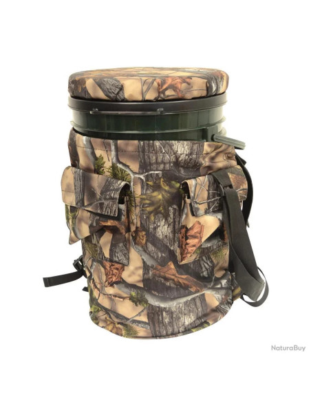 Tabouret chaise pivotant camouflage rembourre sceau 25L rangement 45x30cm