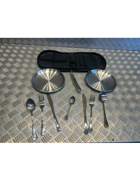 kit vaisselle camping acier inoxydable pique nique assiette fourchette cuillere
