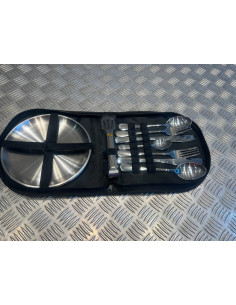 kit vaisselle camping acier inoxydable pique nique assiette fourchette cuillere 2