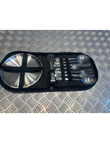 kit vaisselle camping acier inoxydable pique nique assiette fourchette cuillere
