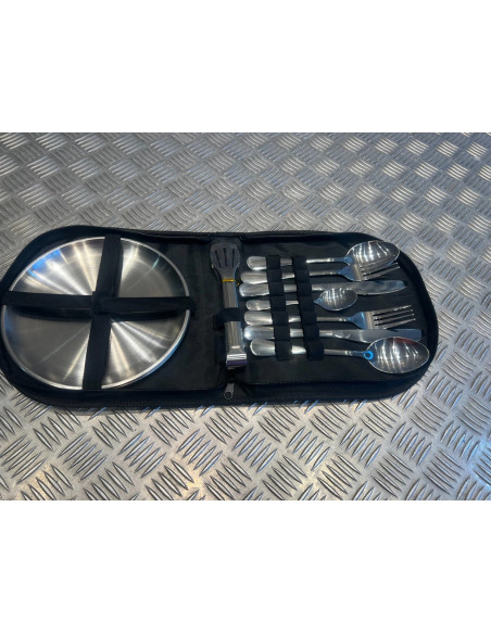 kit vaisselle camping acier inoxydable pique nique assiette fourchette cuillere