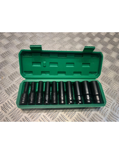 Jeu de 10 douilles 1/2 pour clé à chocs hexagonaux 10-24mm