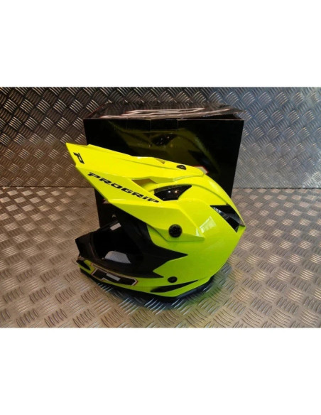 casque progrip 3091 pour moto cross mx enduro taille xl 61 - 62 jaune fluo