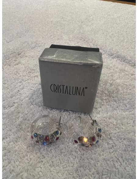 Boucles d oreilles cristaluna grace cristal acrylique transparent swarovski neuf