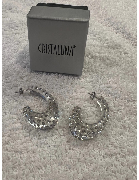Boucles oreilles cristaluna carmen acrylique transparent swarovski cristal neuf