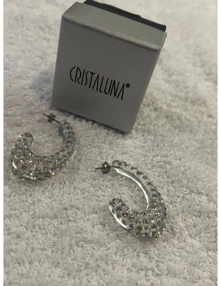 Boucles oreilles cristaluna carmen acrylique transparent swarovski cristal neuf