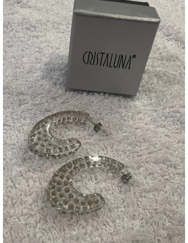 Boucles oreilles cristaluna carmen acrylique transparent swarovski cristal neuf
