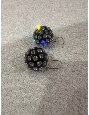 Boucles d oreilles cristaluna pallina acrylique noir avec swarovski cristal neuf