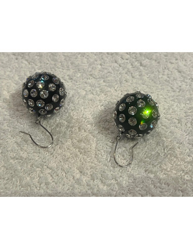 Boucles d oreilles cristaluna pallina acrylique noir avec swarovski cristal neuf