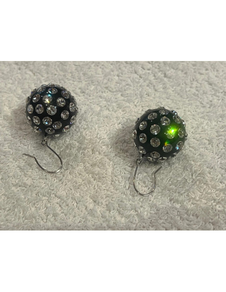 Boucles d oreilles cristaluna pallina acrylique noir avec swarovski cristal neuf