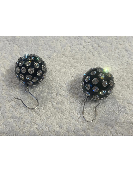 Boucles d oreilles cristaluna pallina acrylique noir avec swarovski cristal neuf