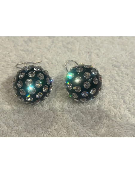 Boucles d oreilles cristaluna pallina acrylique noir avec swarovski cristal neuf