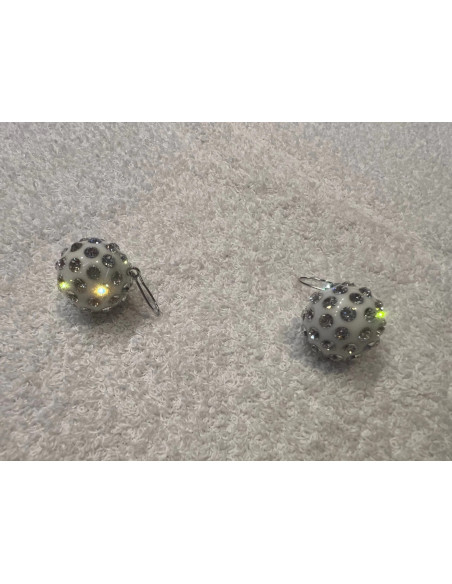 boucles d oreilles cristaluna pinjata acrylique blanc swarovski cristal neuf