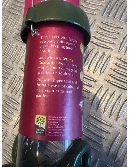 mangeoire oiseaux niger en métal 2 perchoirs tube 180mm 0,5 litre