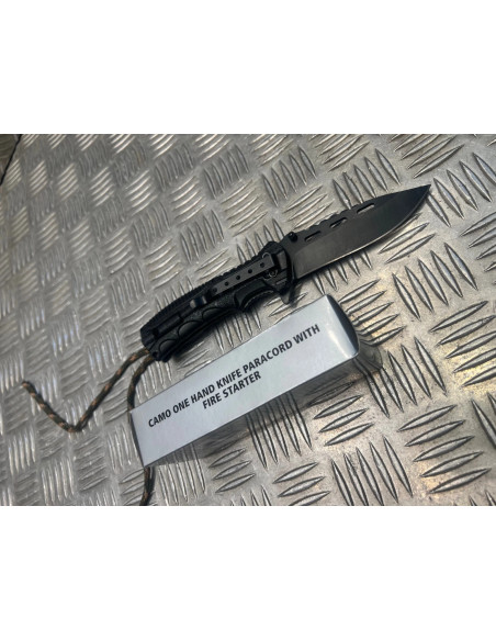 couteau one hand mil-tec paracord avec silex camo neuf