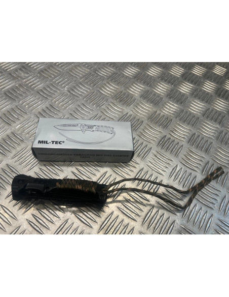 couteau one hand mil-tec paracord avec silex camo neuf