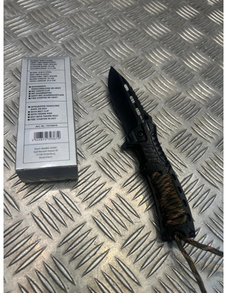 couteau one hand mil-tec paracord avec silex camo neuf