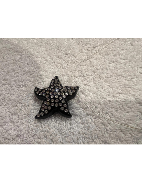 Collier cristaluna asteria argent 925 pendentif acrylique noir swarovski cristal