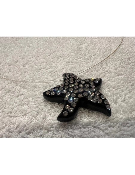 Collier cristaluna asteria argent 925 pendentif acrylique noir swarovski cristal