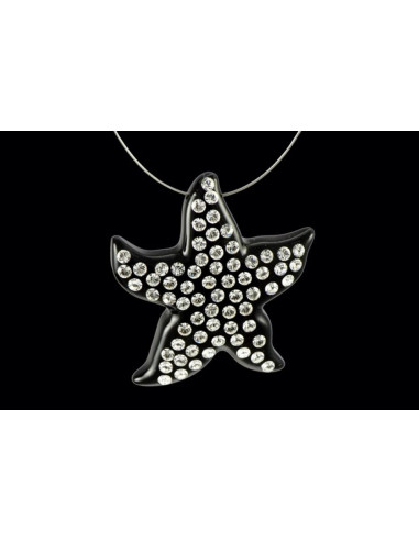 Collier cristaluna asteria argent 925 pendentif acrylique noir swarovski cristal