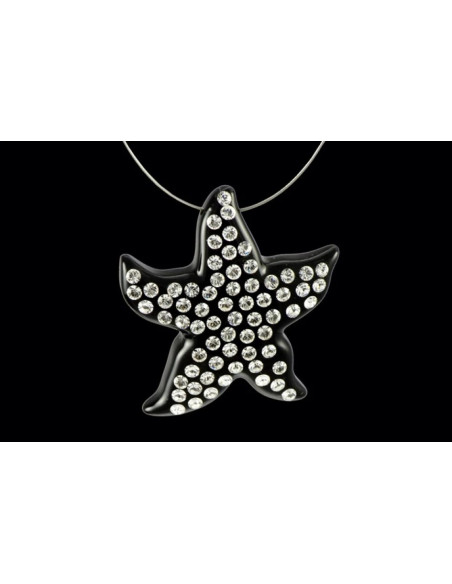 Collier cristaluna asteria argent 925 pendentif acrylique noir swarovski cristal