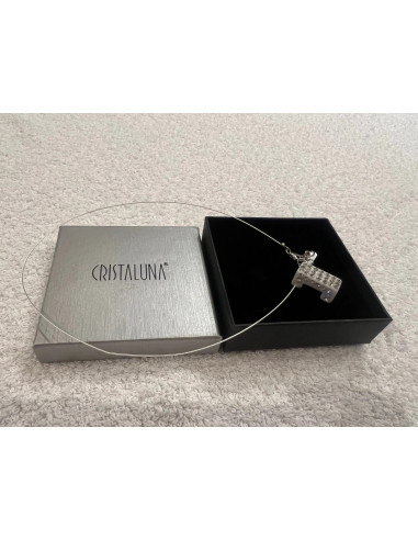 Collier cristaluna lux argent 925 pendentif acrylique noir swarovski cristal