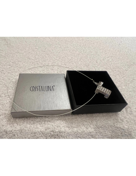 Collier cristaluna lux argent 925 pendentif acrylique noir swarovski cristal