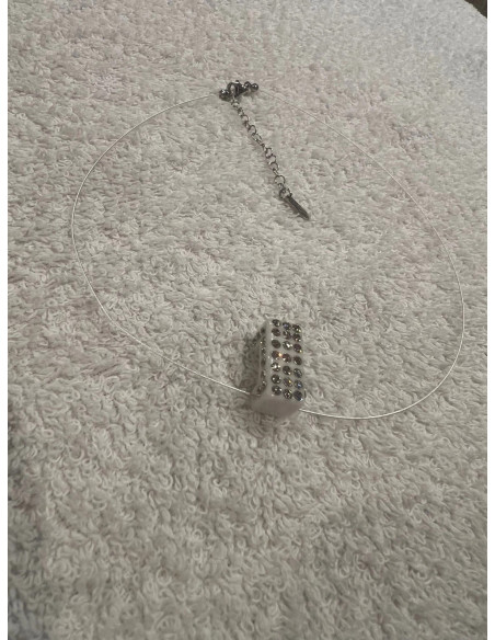 Collier cristaluna lux argent 925 pendentif acrylique noir swarovski cristal