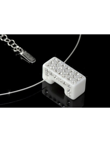 Collier cristaluna lux argent 925 pendentif acrylique noir swarovski cristal