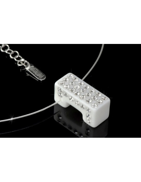 Collier cristaluna lux argent 925 pendentif acrylique noir swarovski cristal