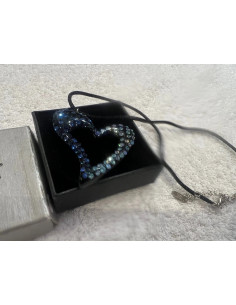 Collier cristaluna beau pendentif acrylique cristal noir swarovski aigue-marine 2