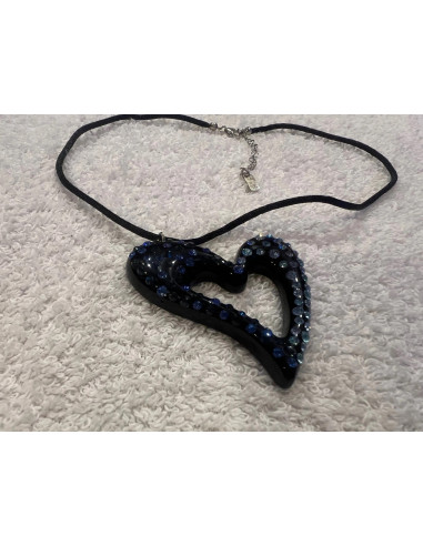 Collier cristaluna beau pendentif acrylique cristal noir swarovski aigue-marine