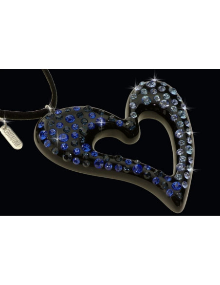 Collier cristaluna beau pendentif acrylique cristal noir swarovski aigue-marine