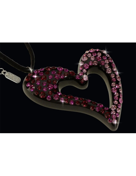 Collier cristaluna beau pendentif acrylique cristal noir swarovski rose fuchsia