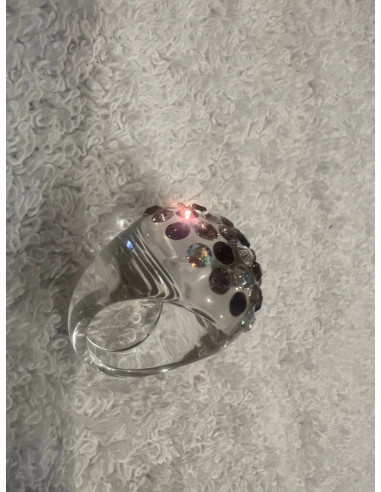 Bague cristaluna bombata acrylique transparent swarovski améthyste claire