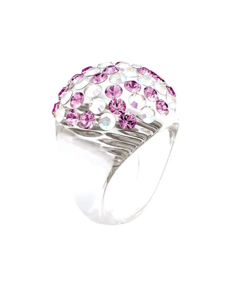 Bague cristaluna bombata acrylique transparent swarovski améthyste claire
