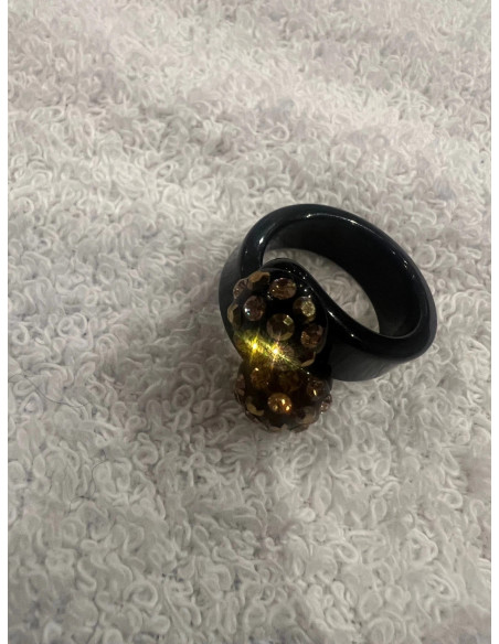 Bague cristaluna bombine acrylique noir swarovski doradoLight colorado topaz