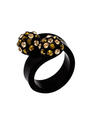 Bague cristaluna bombine acrylique noir swarovski doradoLight colorado topaz