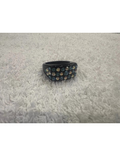 Bague cristaluna julia acrylique noir swarovski aigue-marine aurore Boréaleneuf
