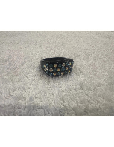 Bague cristaluna julia acrylique noir swarovski aigue-marine aurore Boréaleneuf